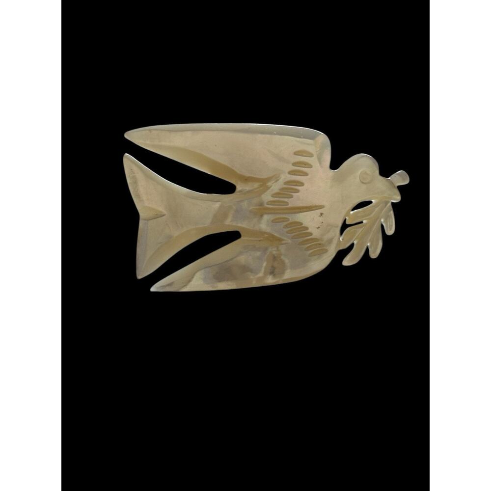 MOP Mother Of Pearl Pin Brooch White Dove Peace W/Olive Branch Israel Bethlehem